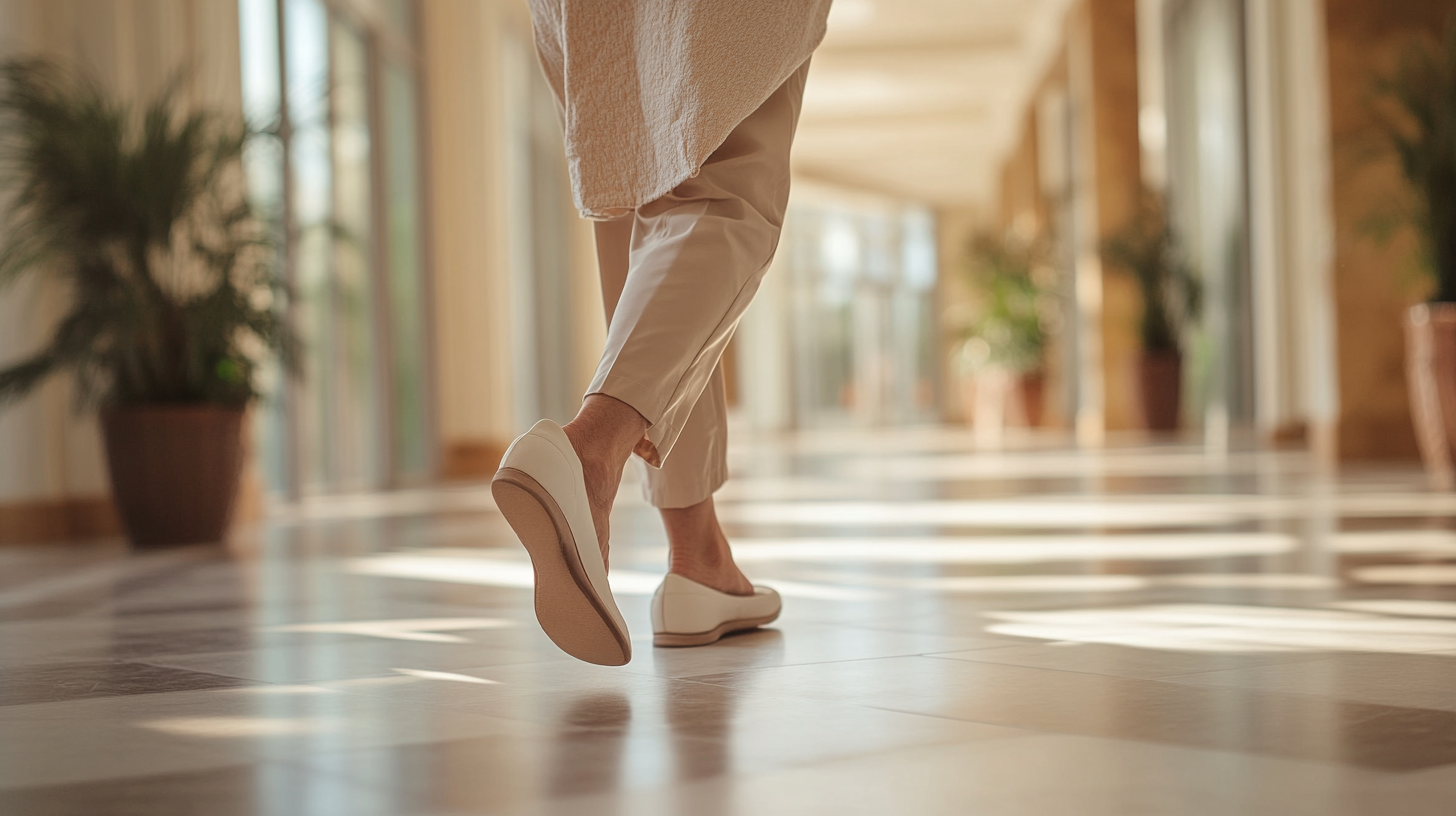 Инструктор помага на възрастен мъж с упражнения сред зеленина